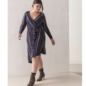 STUNNING 0X - Addition Elle | Striped Asymmetric Faux Wrap Dress